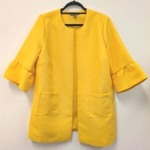 Bright Lemon Yellow Ruffled Bell Sleeve Quilted Jacket sz 18W Business Office